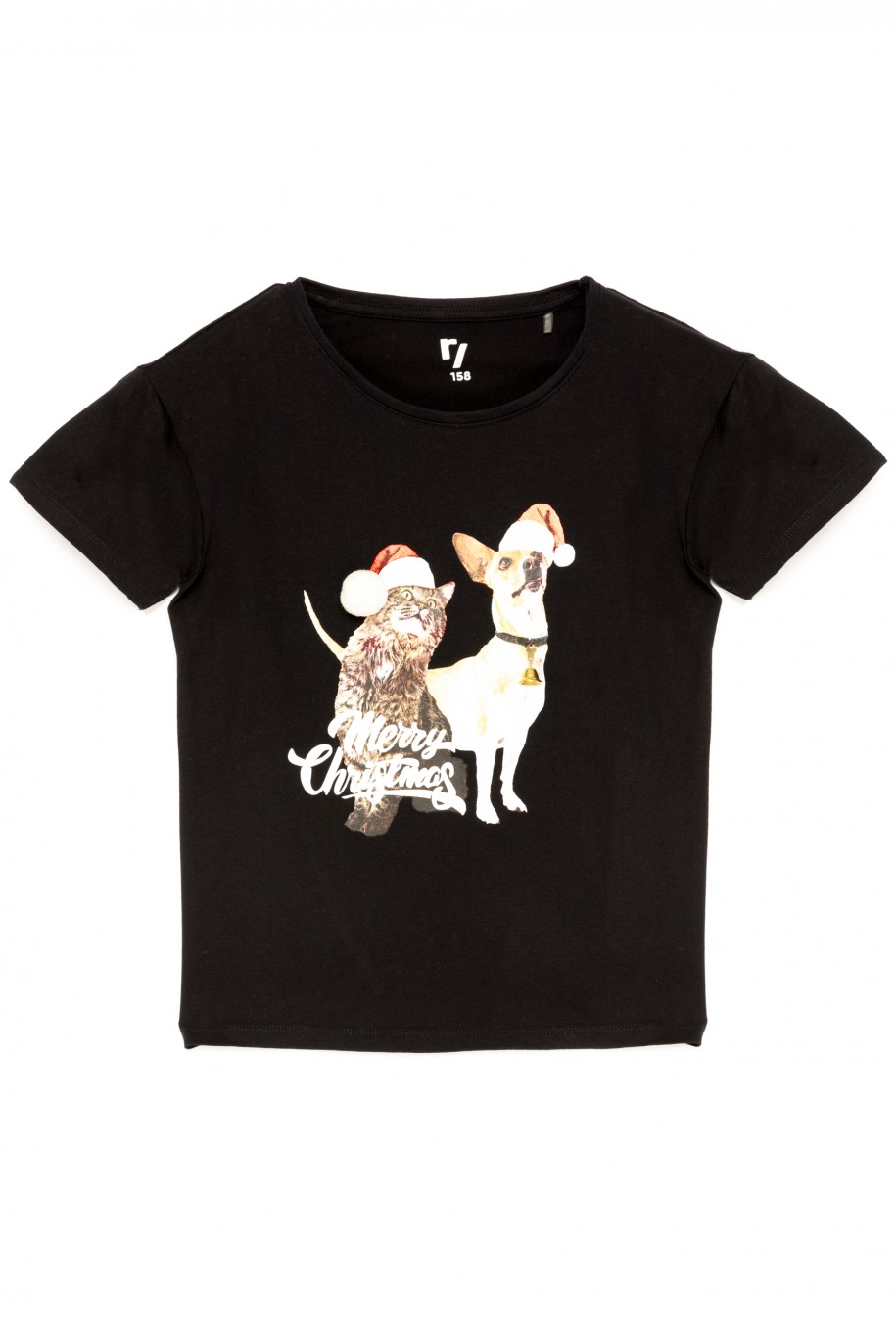 Czarny t-shirt dla dziewczyny DOG CHRISTMAS - 44891