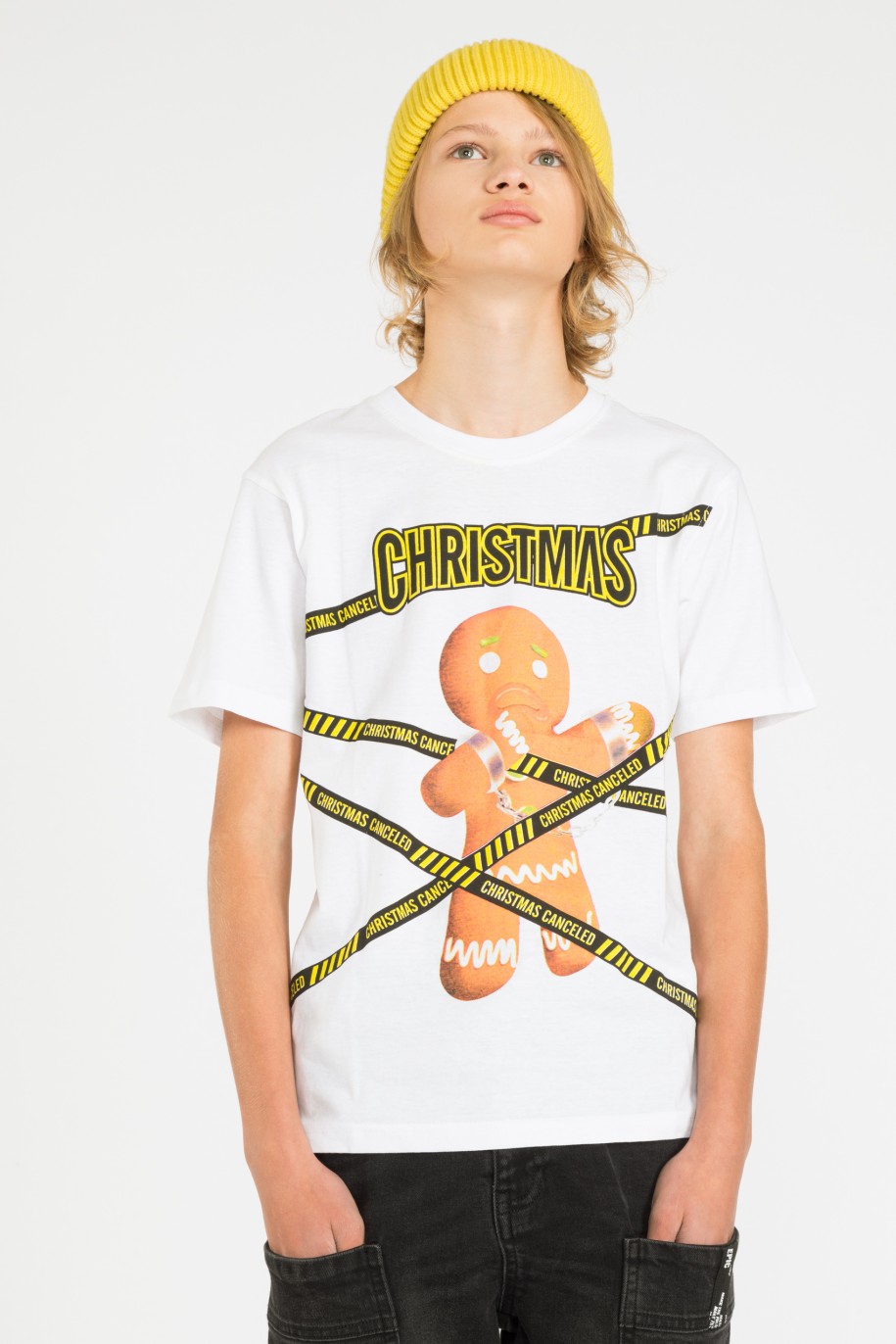 Biały t-shirt dla chłopaka CHRISTMAS CANCELED - 44896