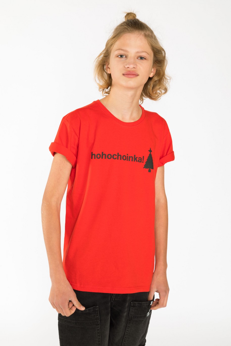 Czerwony świąteczny T-shirt z nadrukiem - 44901
