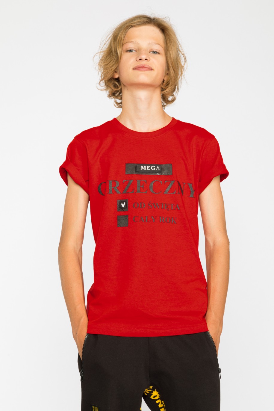 Czerwony t-shirt dla chłopaka MEGA GRZECZNY - 44915