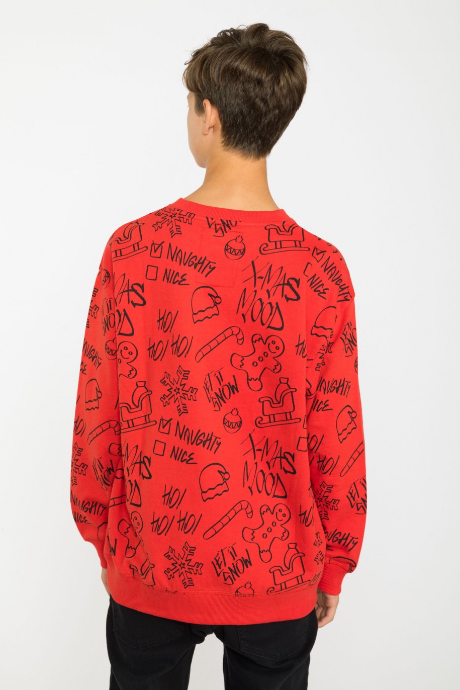 Czerwona świąteczna bluza dresowa z nadrukiem - 44953