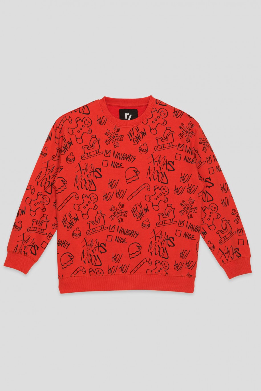 Czerwona świąteczna bluza dresowa z nadrukiem - 44954