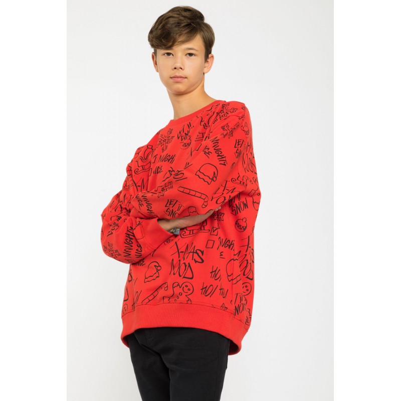 Czerwona świąteczna bluza dresowa z nadrukiem - 44958