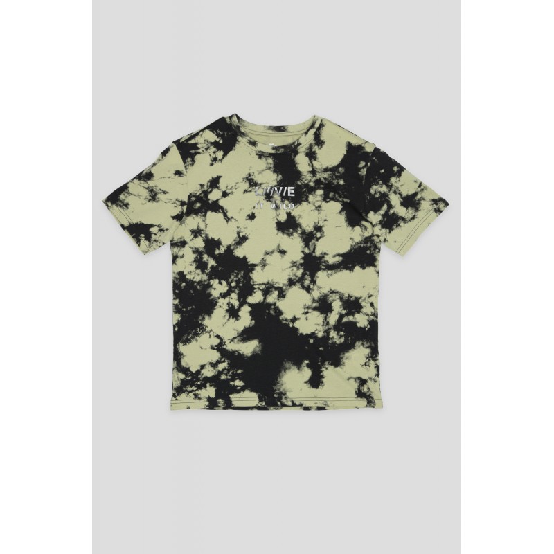 Wielobarwny T-shirt z nadrukami tie dye - 44963