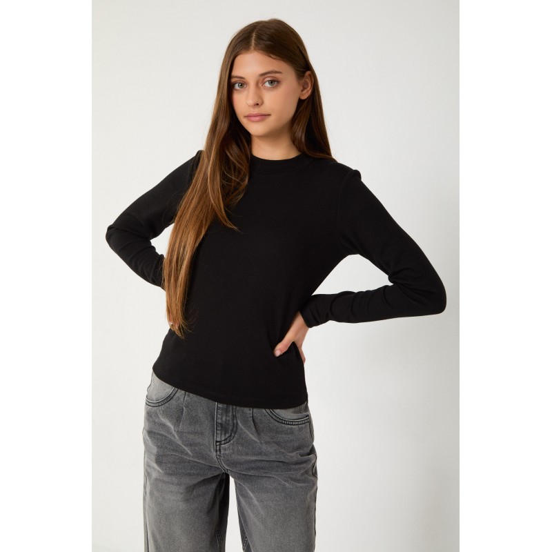 Czarny prążkowany sweter - 44965