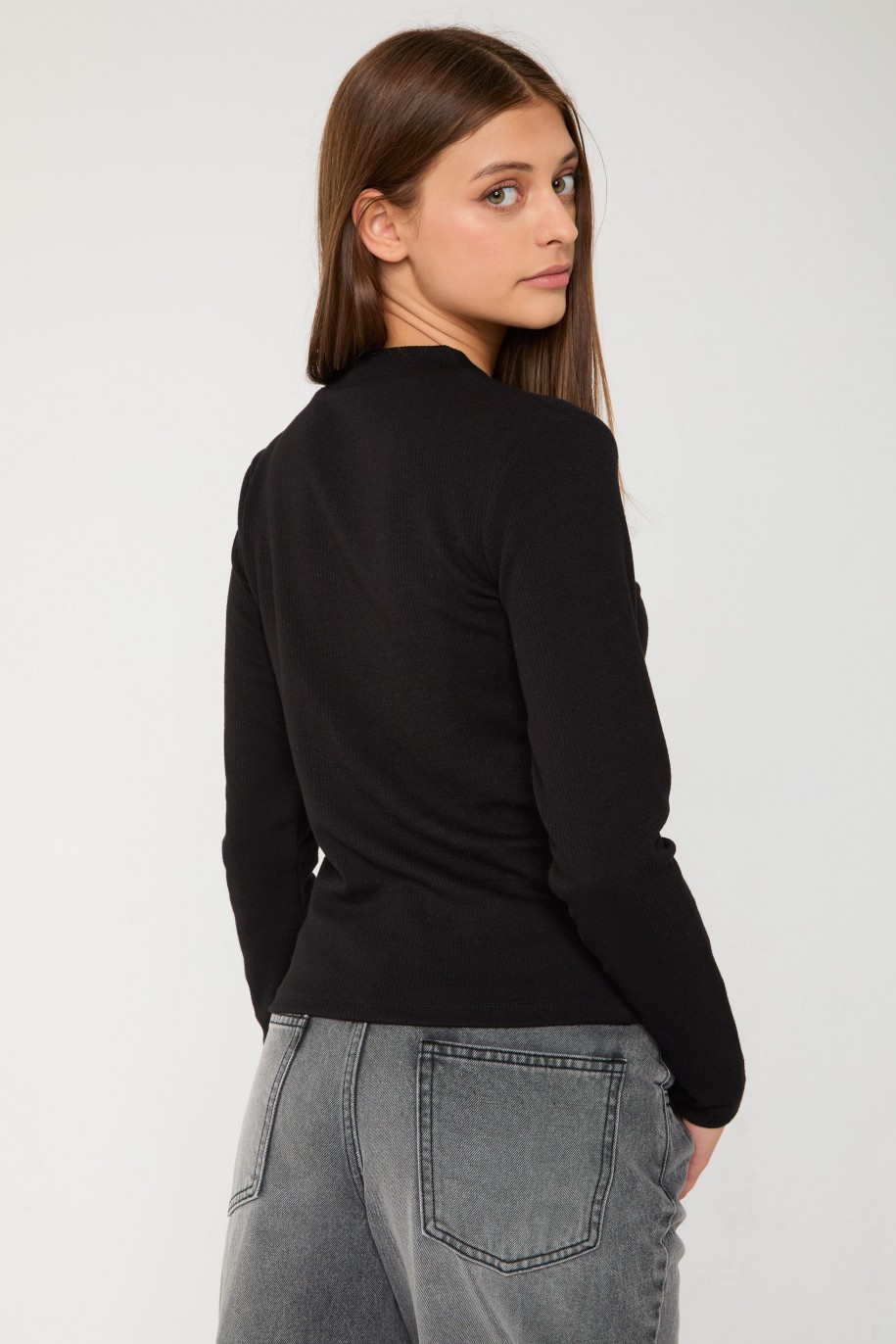 Czarny prążkowany sweter - 44967