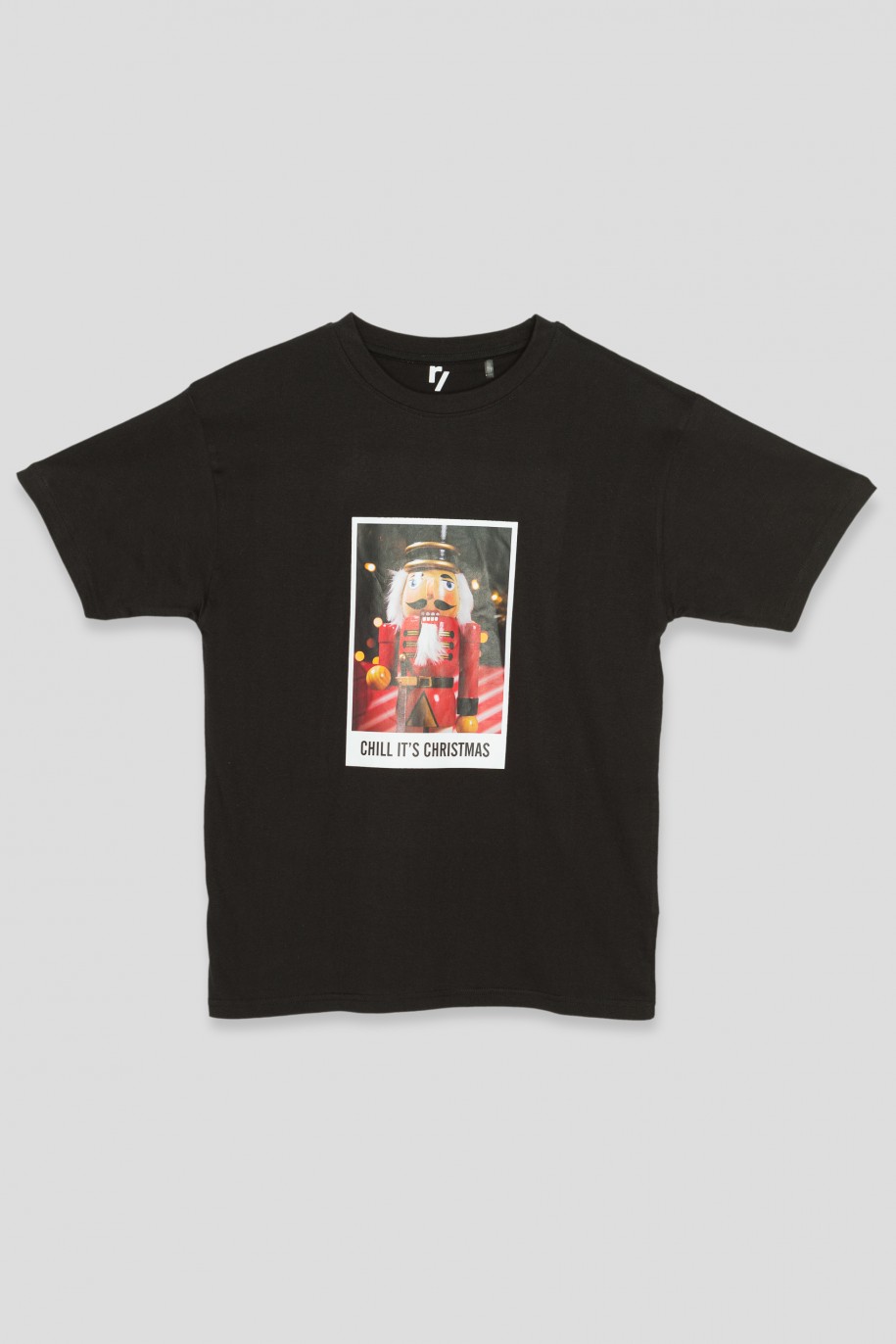 Czarny świąteczny T-shirt z nadrukiem - 45032