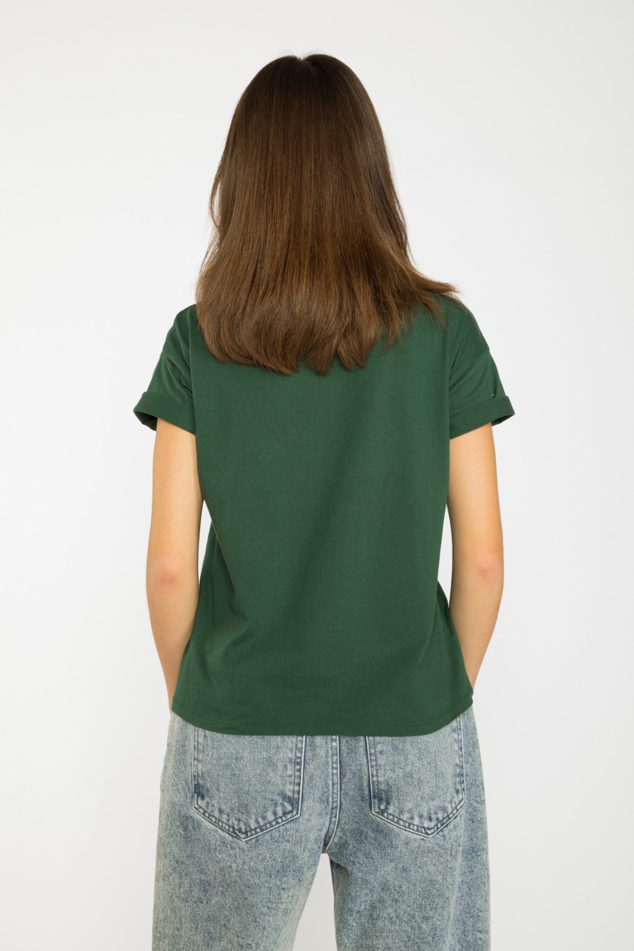 Zielony T-shirt ze świątecznym nadrukiem - 45035