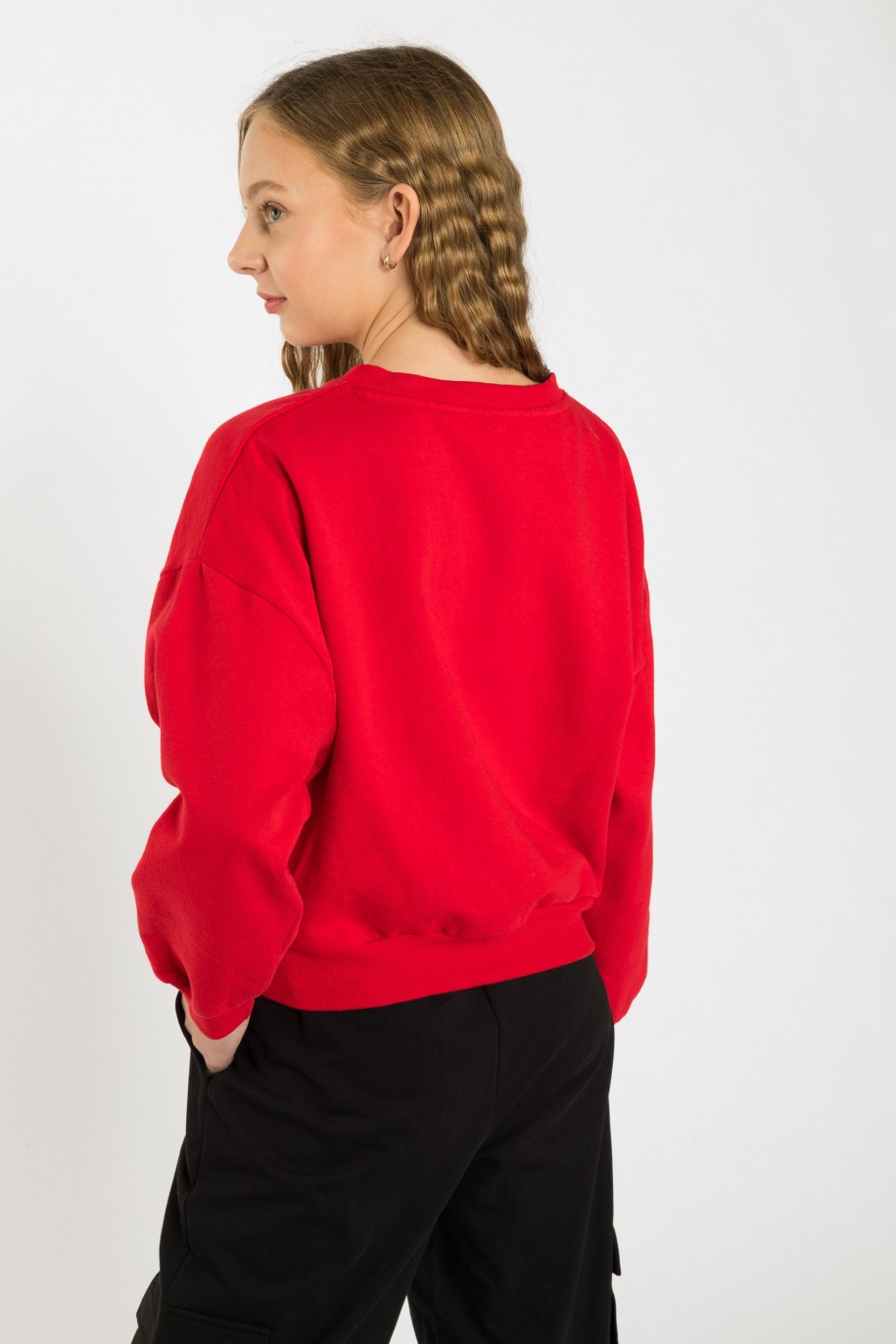 Czerwona bluza dresowa ze świątecznym nadrukiem - 45041