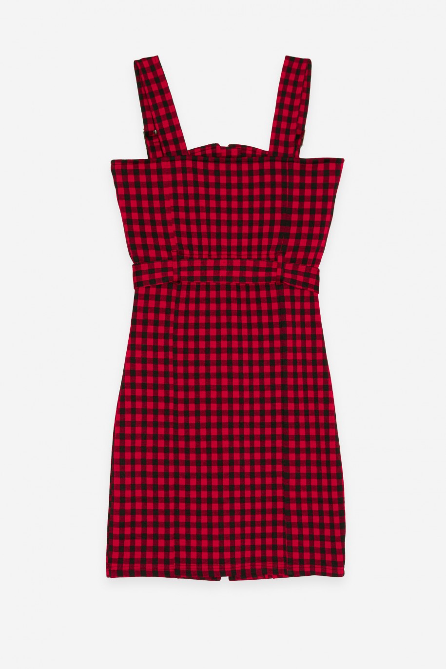 Sukienka na szelkach w czerwono-czarną kratę - 45051