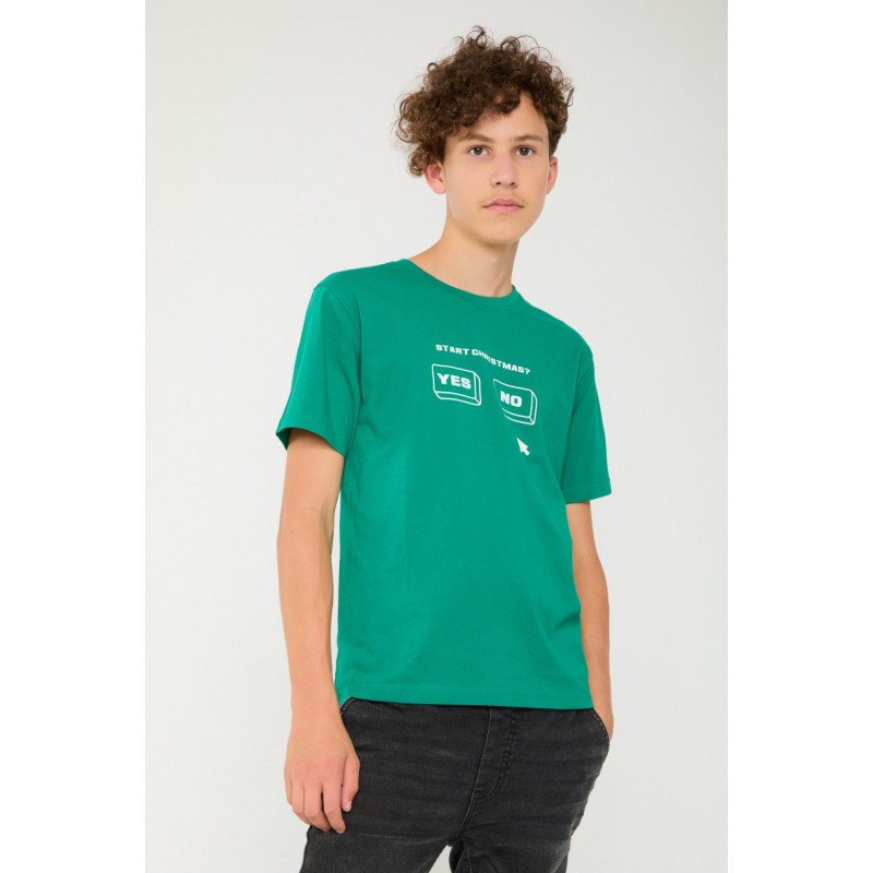 Zielony T-shirt ze świątecznym nadrukiem - 45057