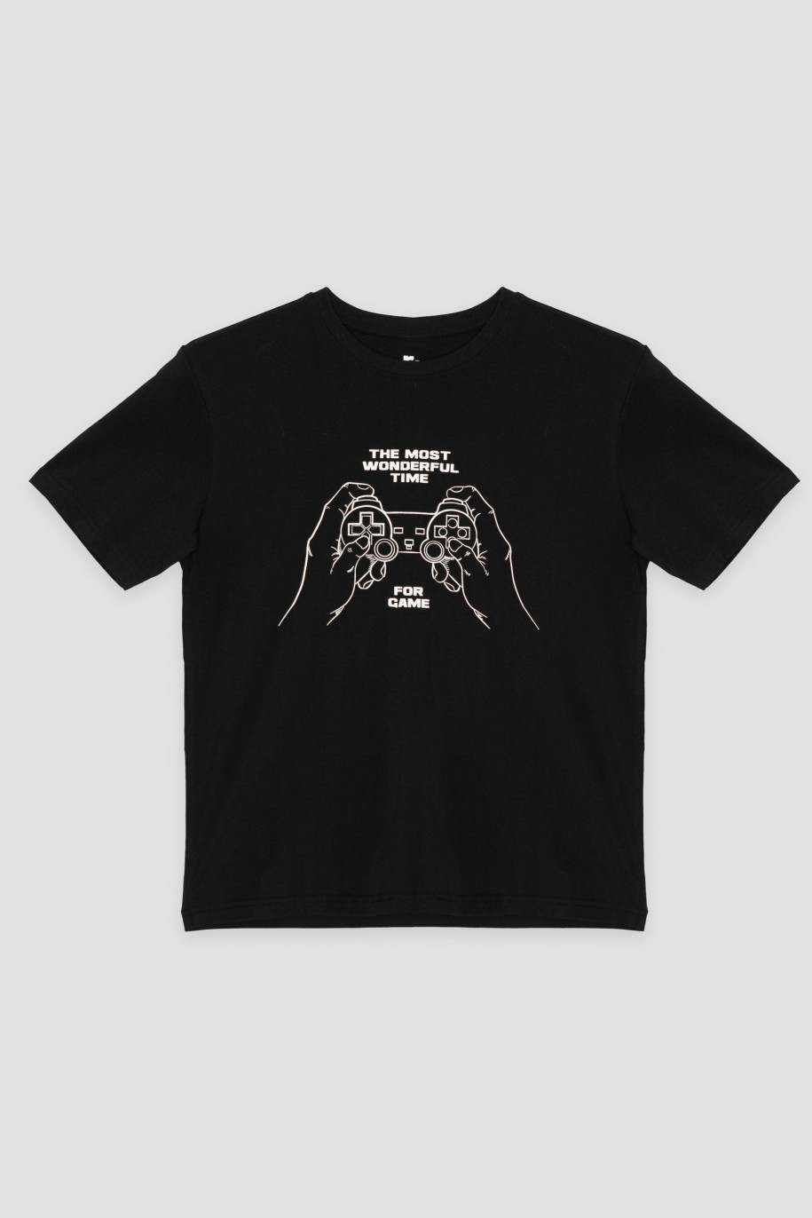 Czarny T-shirt z nadrukiem - 45071
