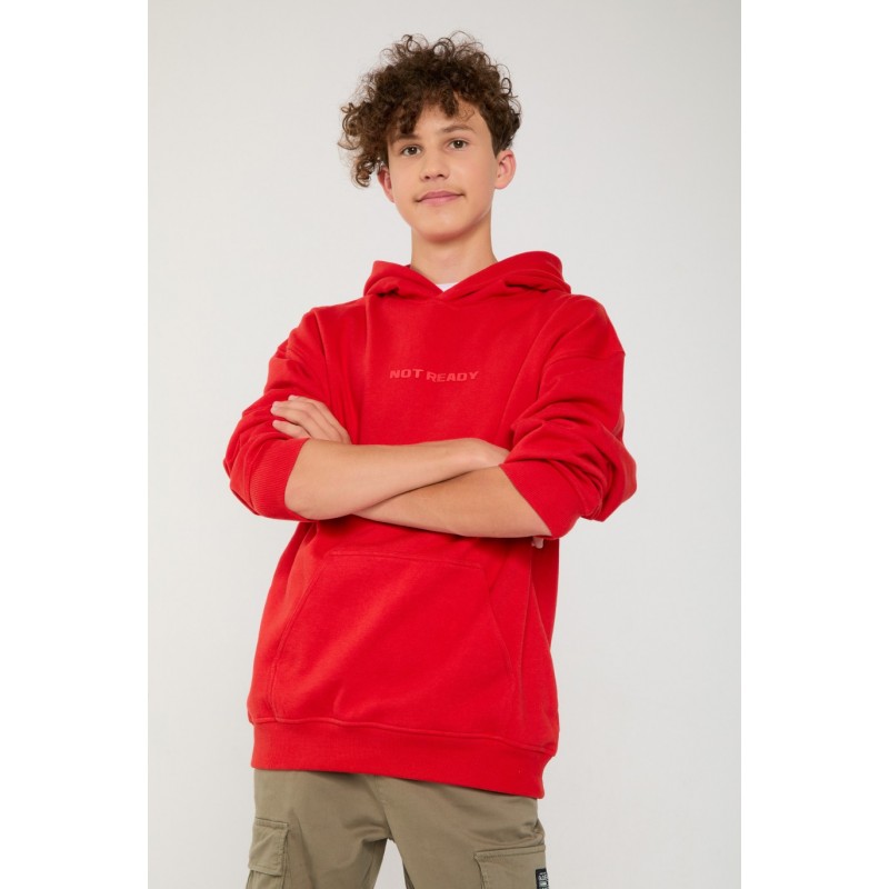 Czerwona bluza dresowa z kapturem i nadrukiem - 45101