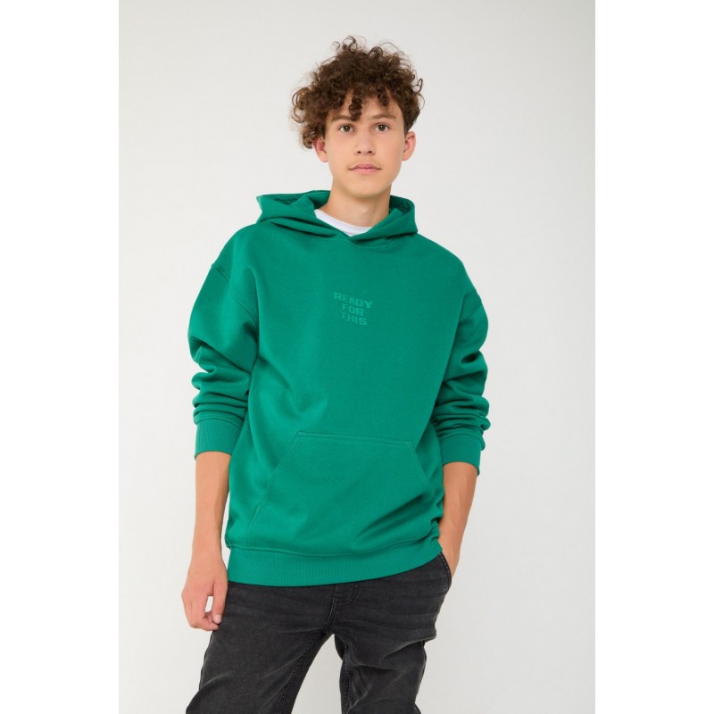 Zielona bluza dresowa z kapturem i nadrukiem - 45105