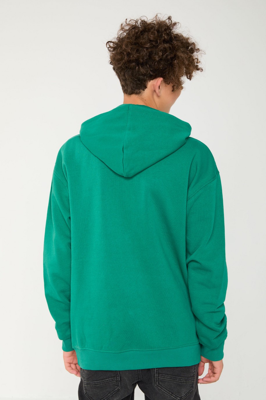 Zielona bluza dresowa z kapturem i nadrukiem - 45106