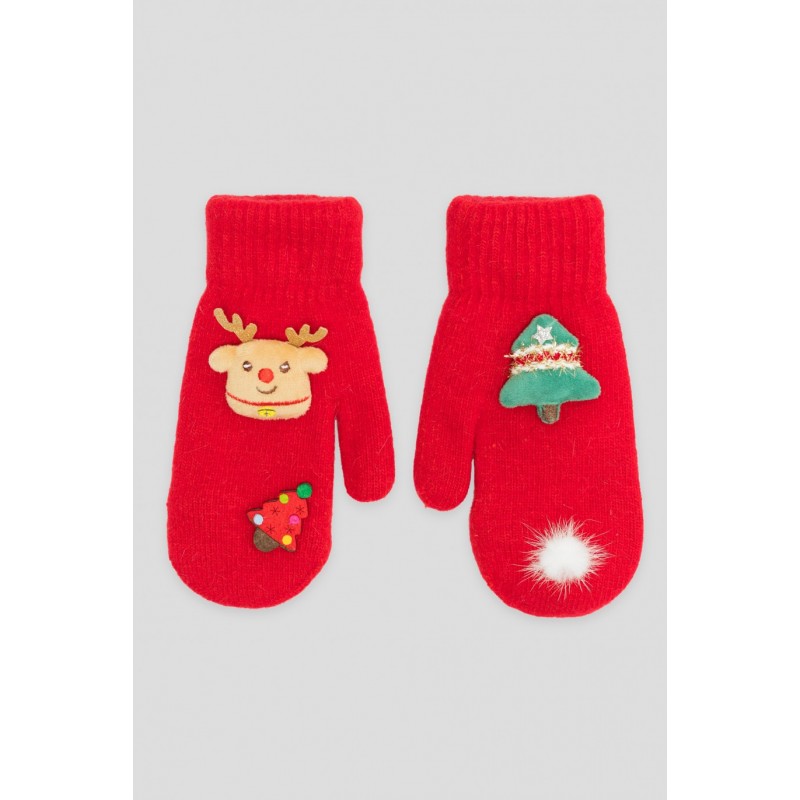 Czerwone rękawiczki ze świątecznymi naszywkami - 45112