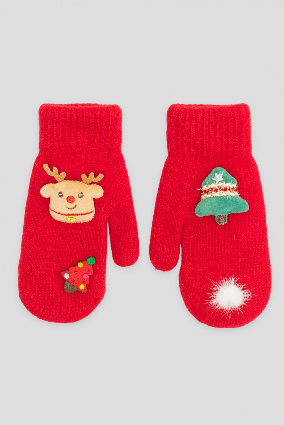 Czerwone rękawiczki ze świątecznymi naszywkami - 45112