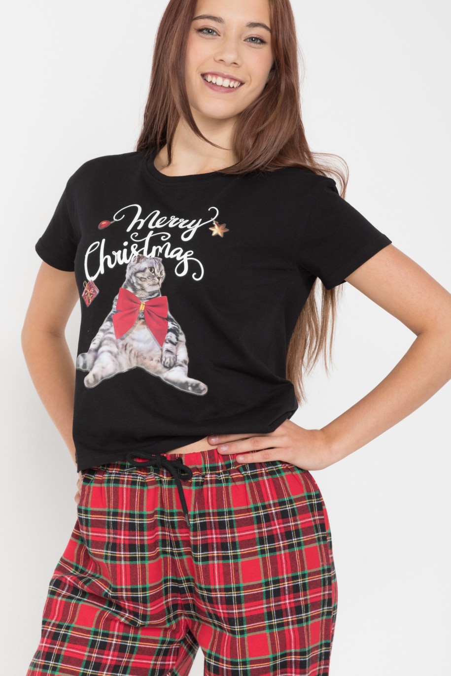 Czarno-czerwona świąteczna piżama dla dziewczyny - 45127