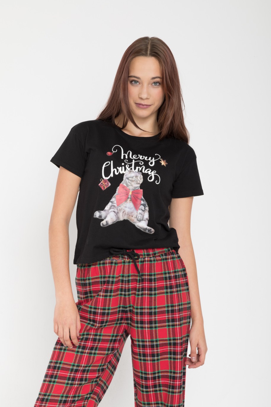 Czarno-czerwona świąteczna piżama dla dziewczyny - 45128