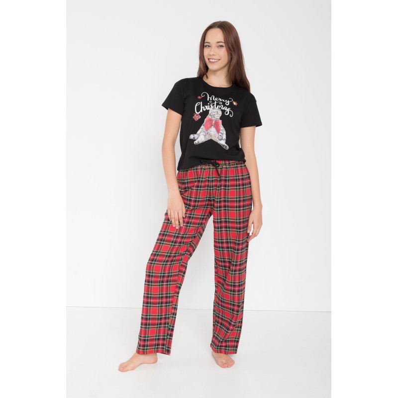 Czarno-czerwona świąteczna piżama dla dziewczyny - 45129