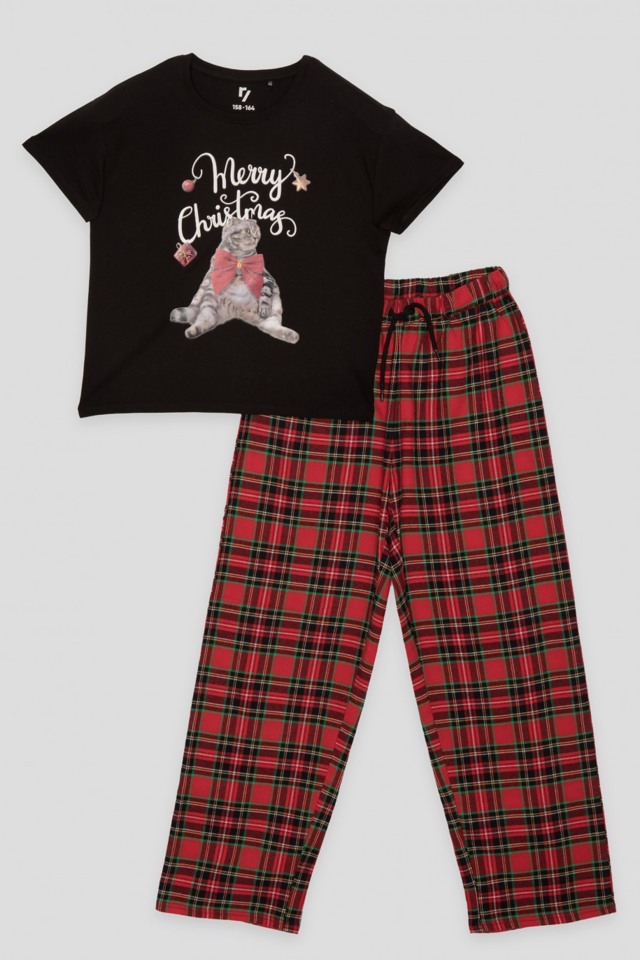 Czarno-czerwona świąteczna piżama dla dziewczyny - 45134