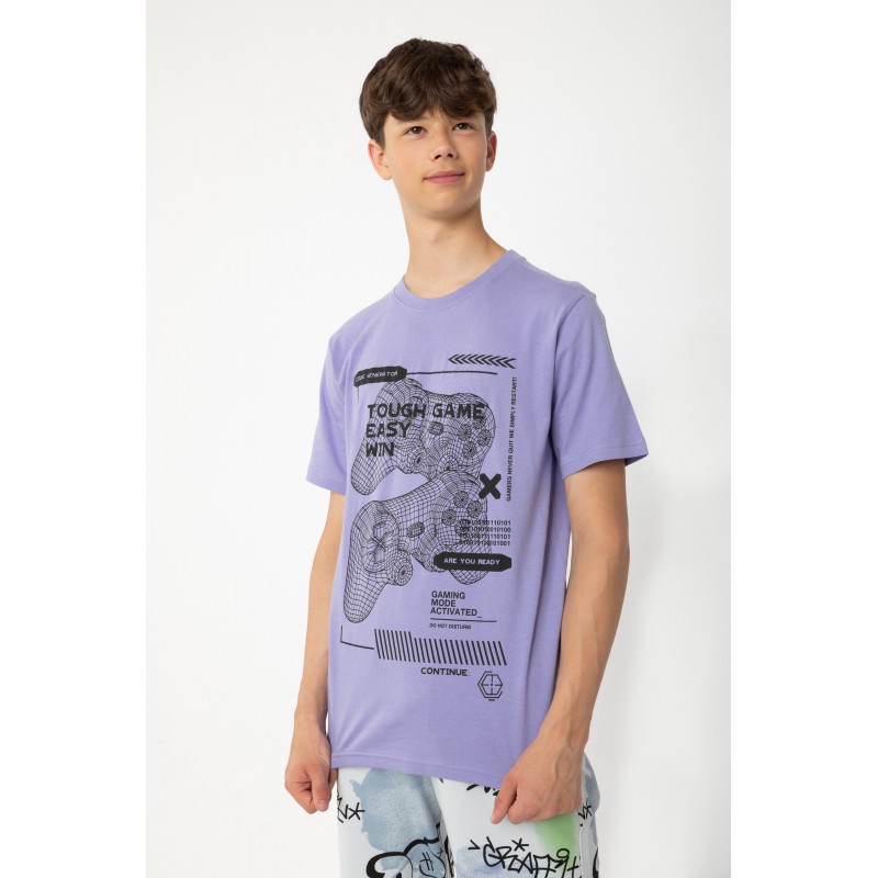 Fioletowy T-shirt z nadrukami - 45149