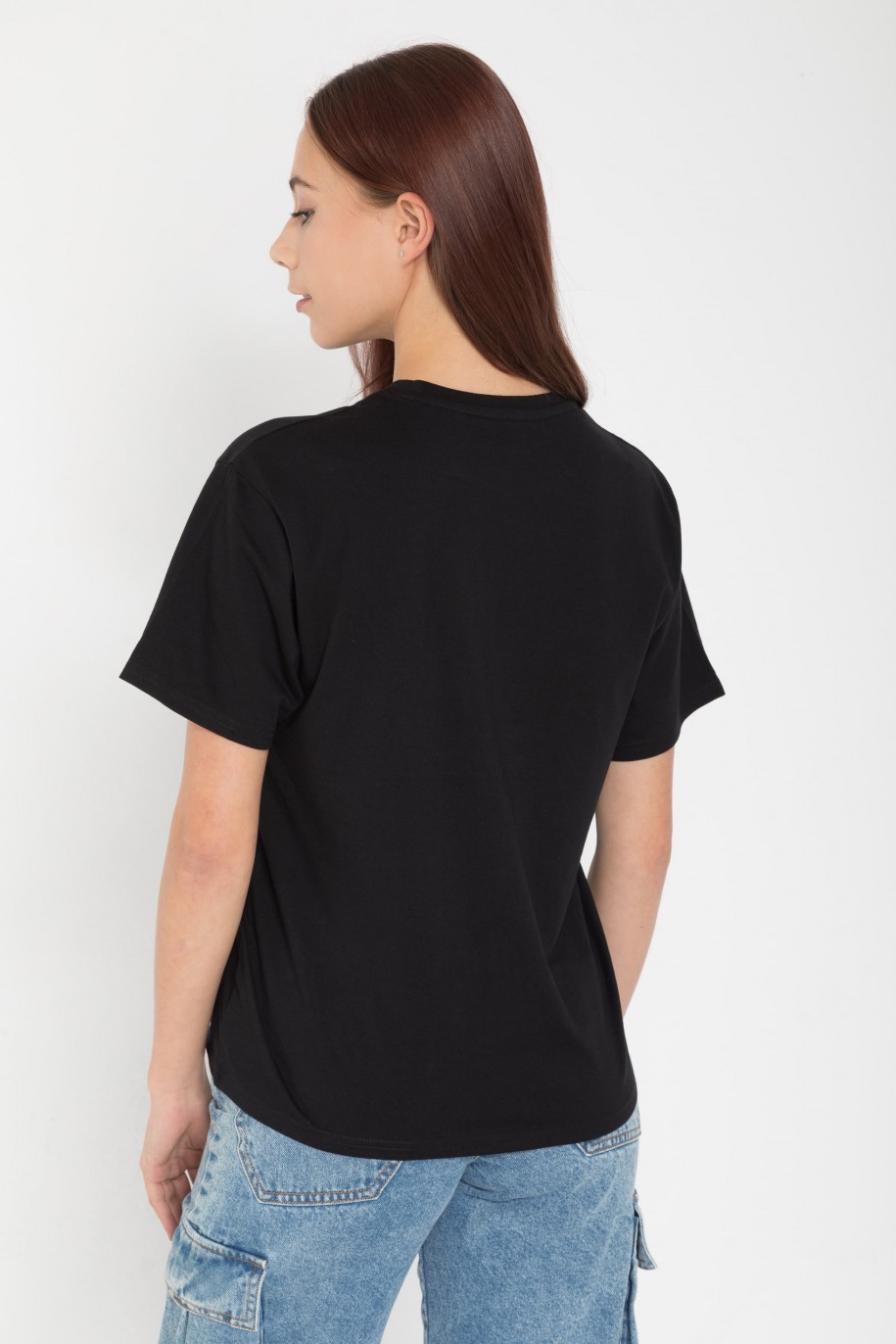 Czarny T-shirt z nadrukiem z przodu - 45219