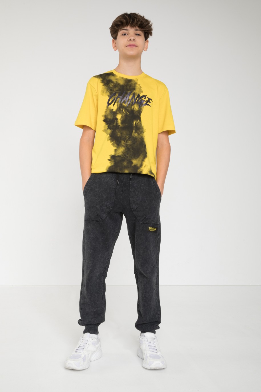 Żółty T-shirt z nadrukiem z przodu - 45251