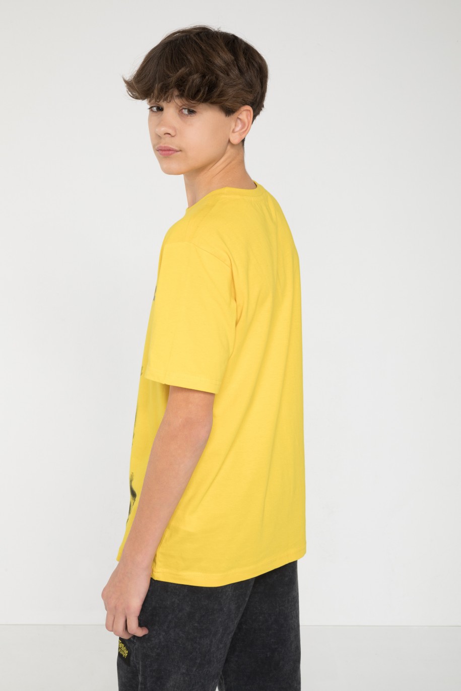 Żółty T-shirt z nadrukiem z przodu - 45254