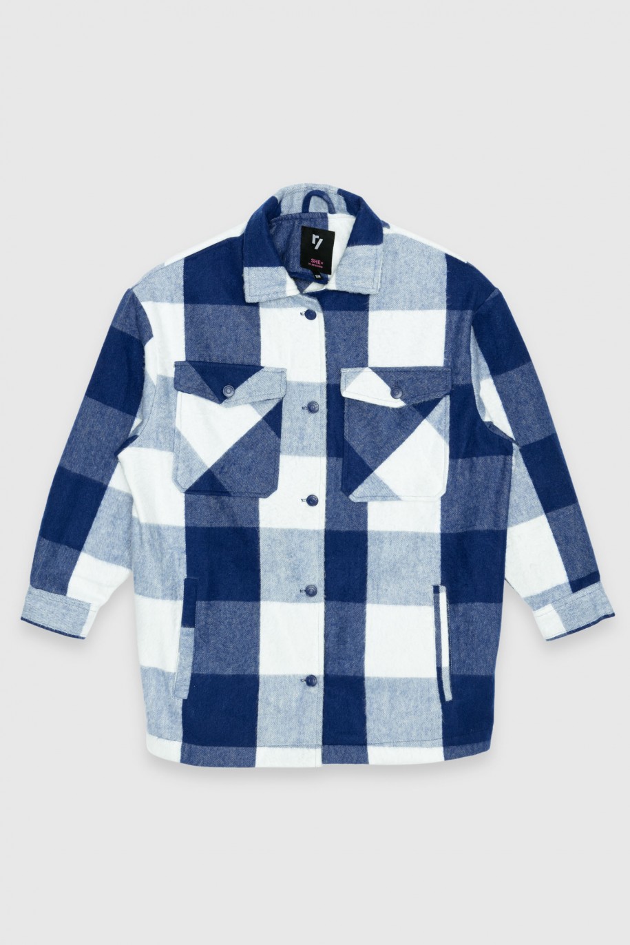 Niebieska kurtka koszulowa w kratę - 45263