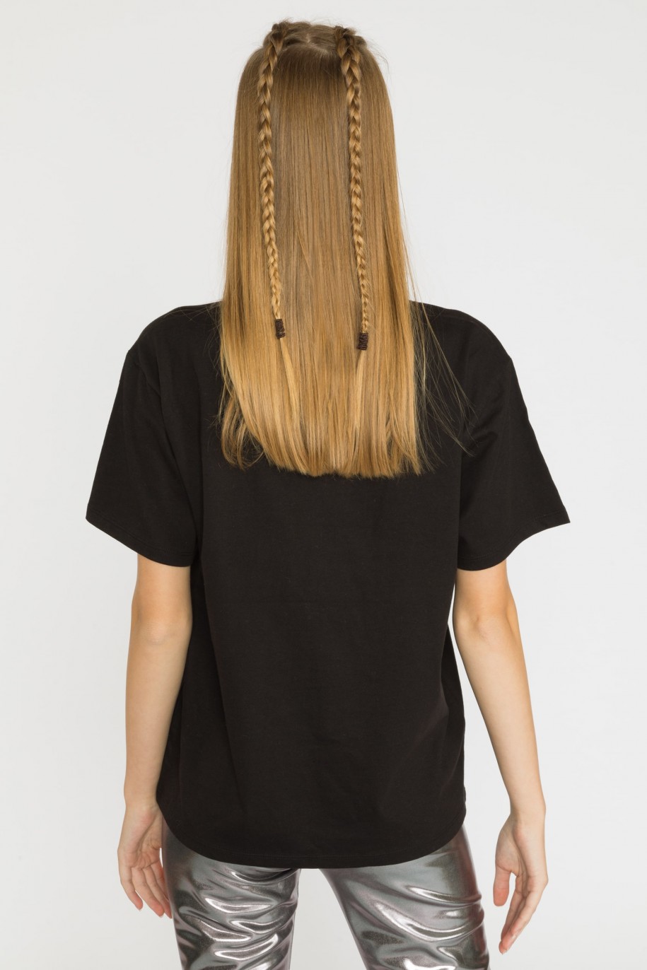 Czarny t-shirt dla dziewczyny z krótkim rękawem SKI - 45288