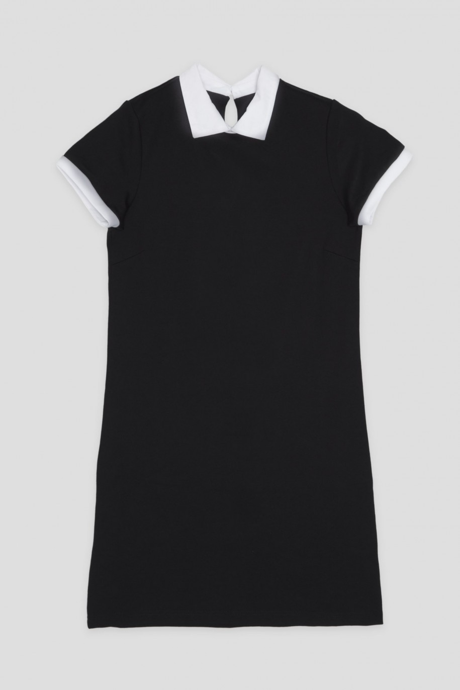 Czarna sukienka z koszulowym kołnierzykiem - 45387