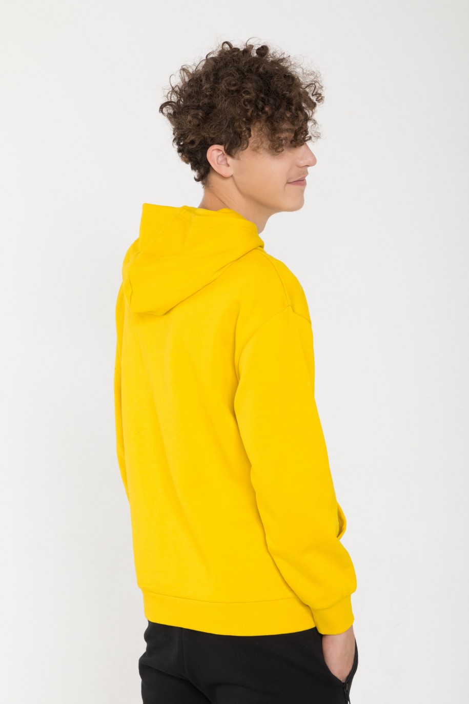 Żółta bluza dresowa z kapturem i nadrukiem - 45409