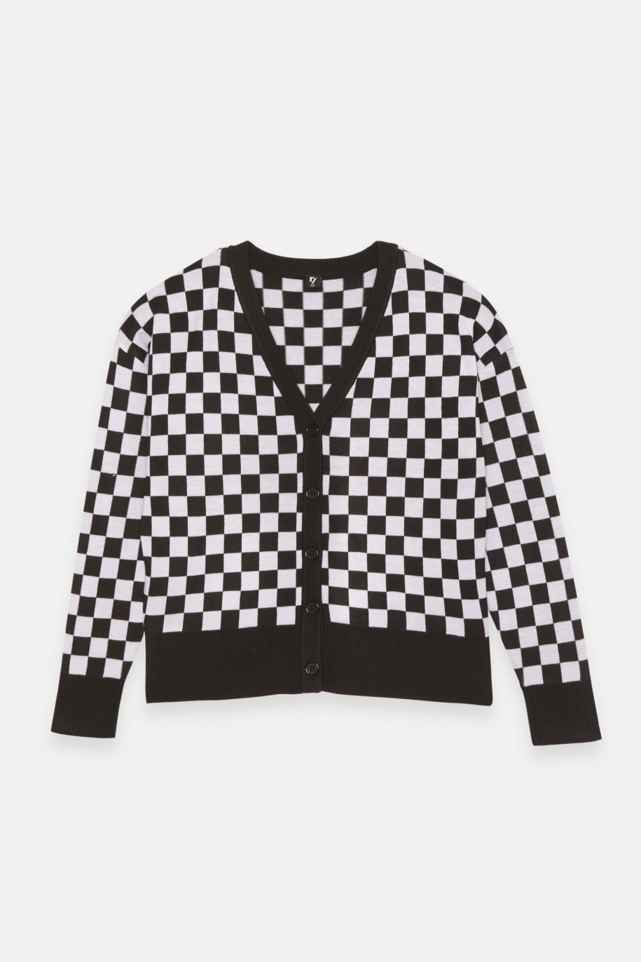 Czarno-biały rozpinany sweter na guziki - 45440