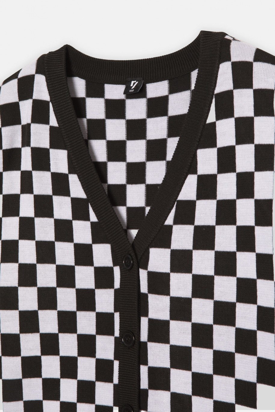 Czarno-biały rozpinany sweter na guziki - 45441