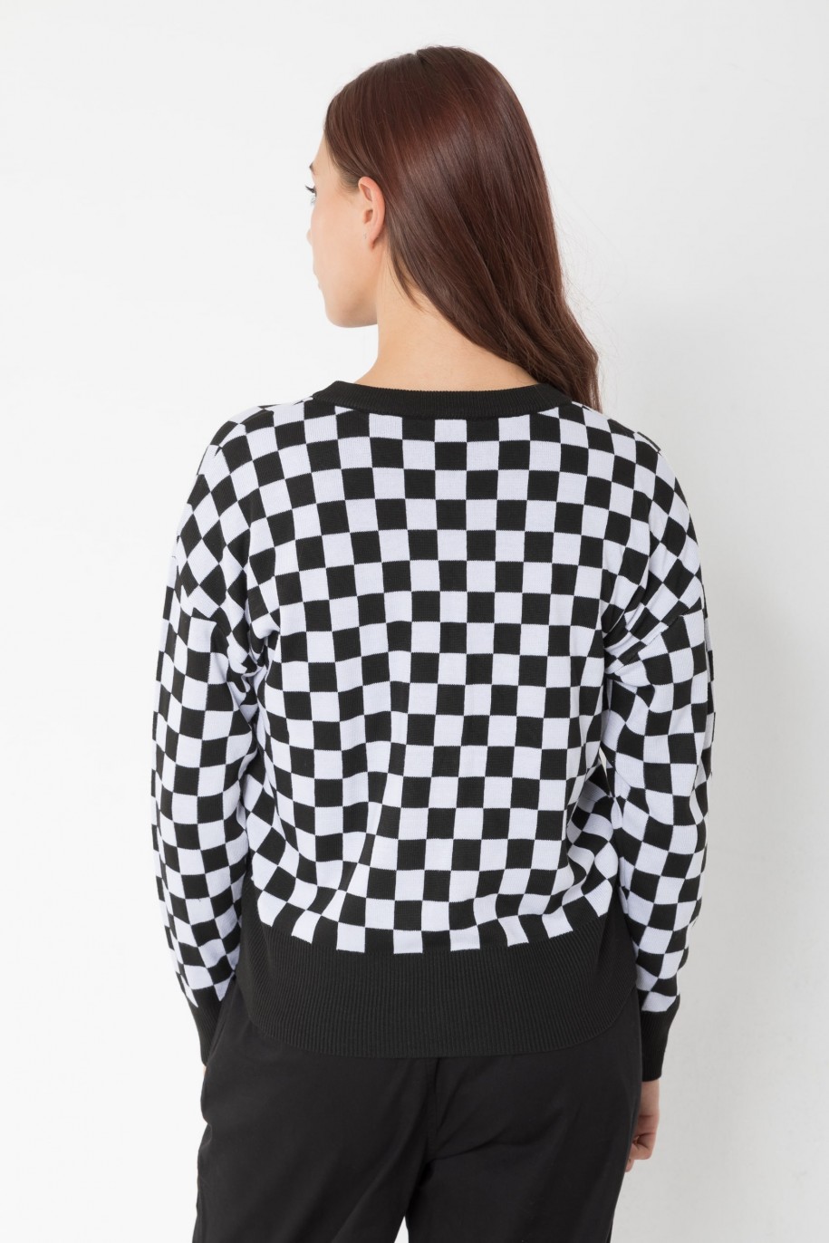 Czarno-biały rozpinany sweter na guziki - 45446