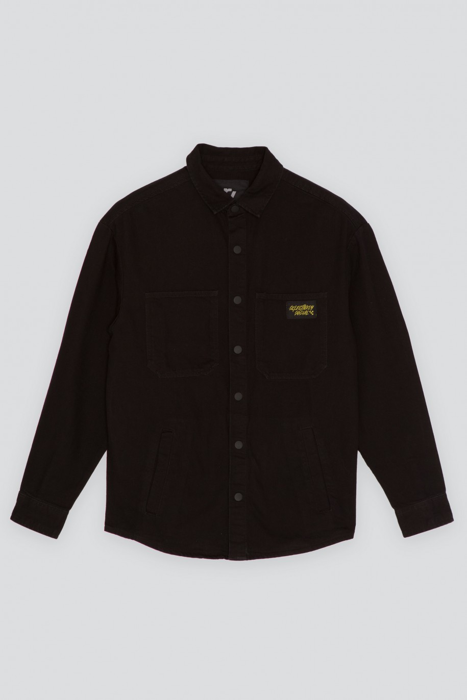 Czarna jeansowa koszula z kieszeniami zapinana na zatrzaski - 45479