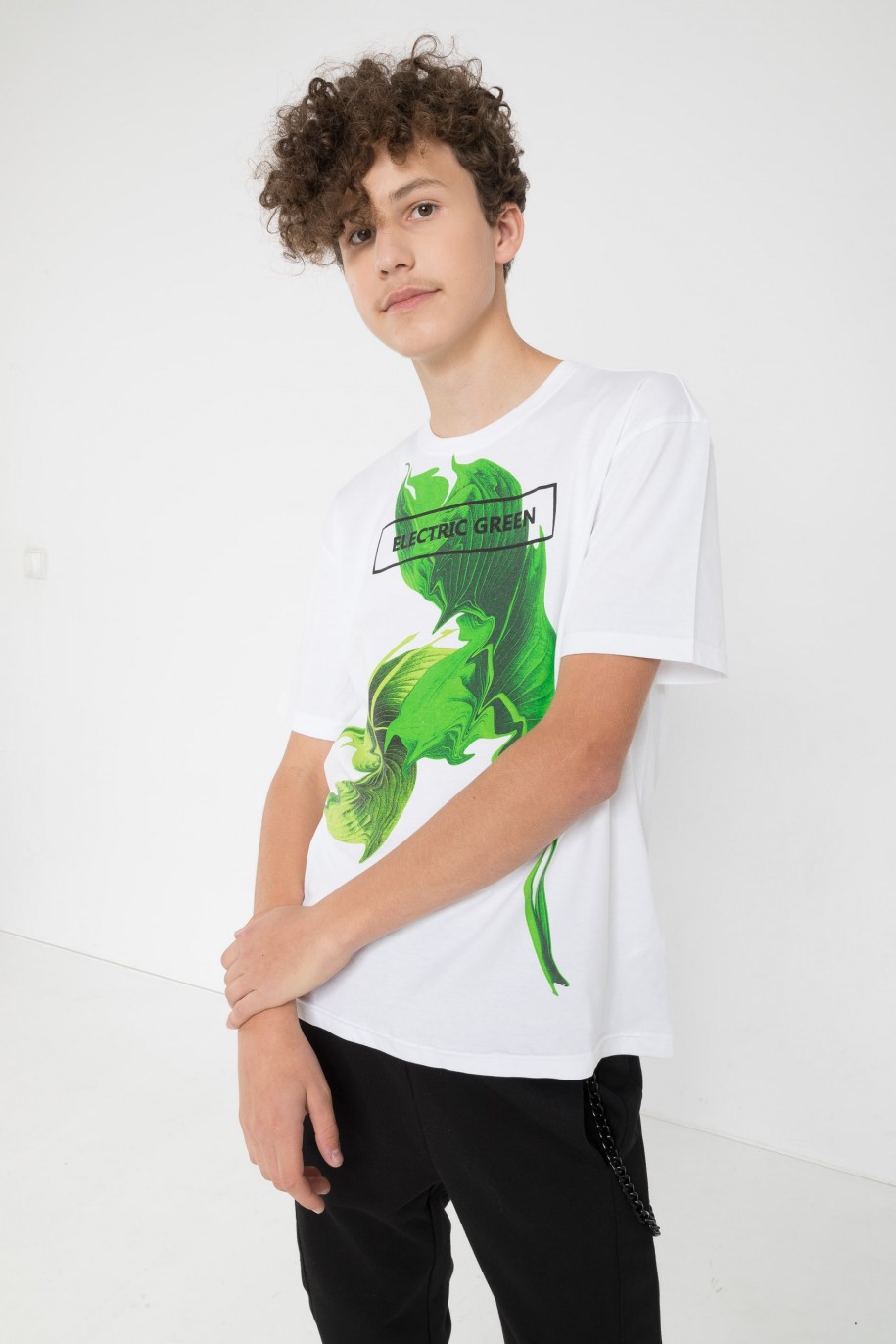 Biały T-Shirt z zielonym nadrukiem z przodu - 45531