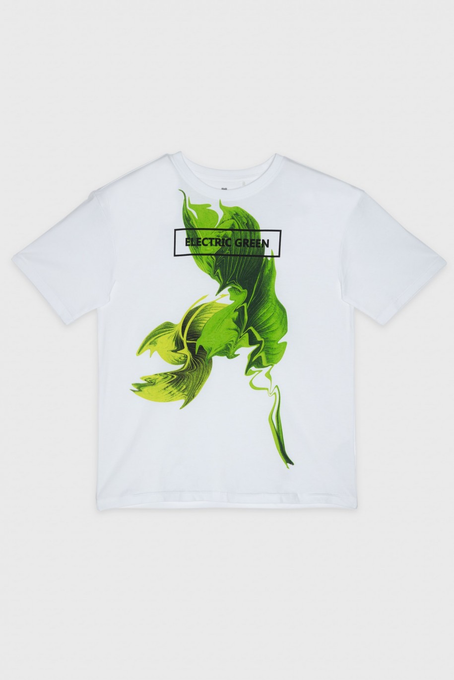 Biały T-Shirt z zielonym nadrukiem z przodu - 45533