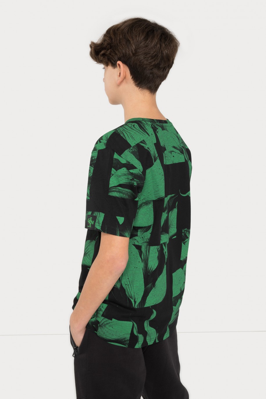 Czarny T-Shirt z nadrukiem w kolorze ciemnej zieleni - 45536