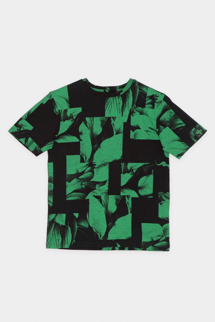 Czarny T-Shirt z nadrukiem w kolorze ciemnej zieleni - 45539