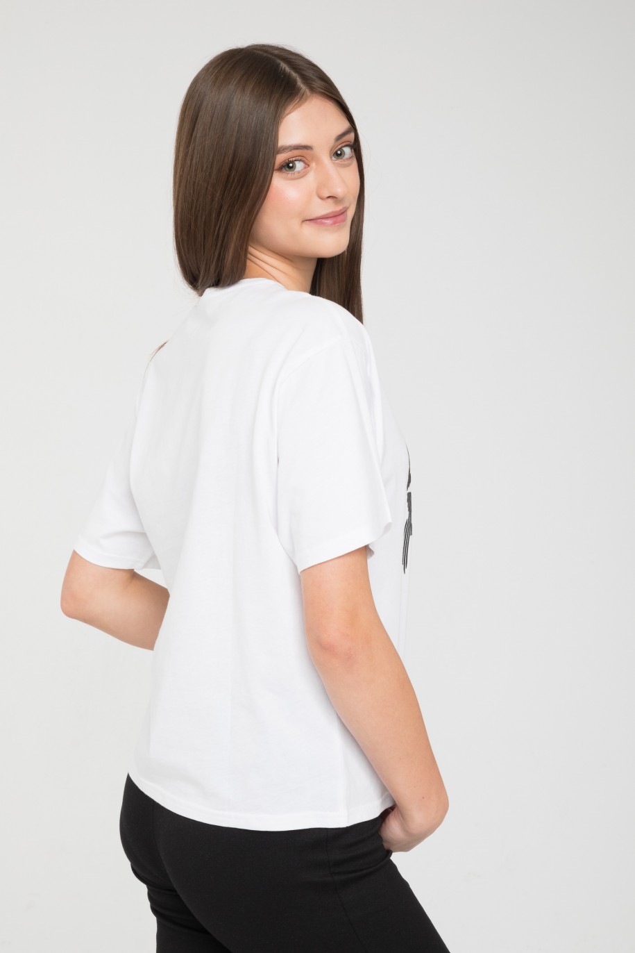 Biały T-Shirt z nadrukiem z przodu - 45560