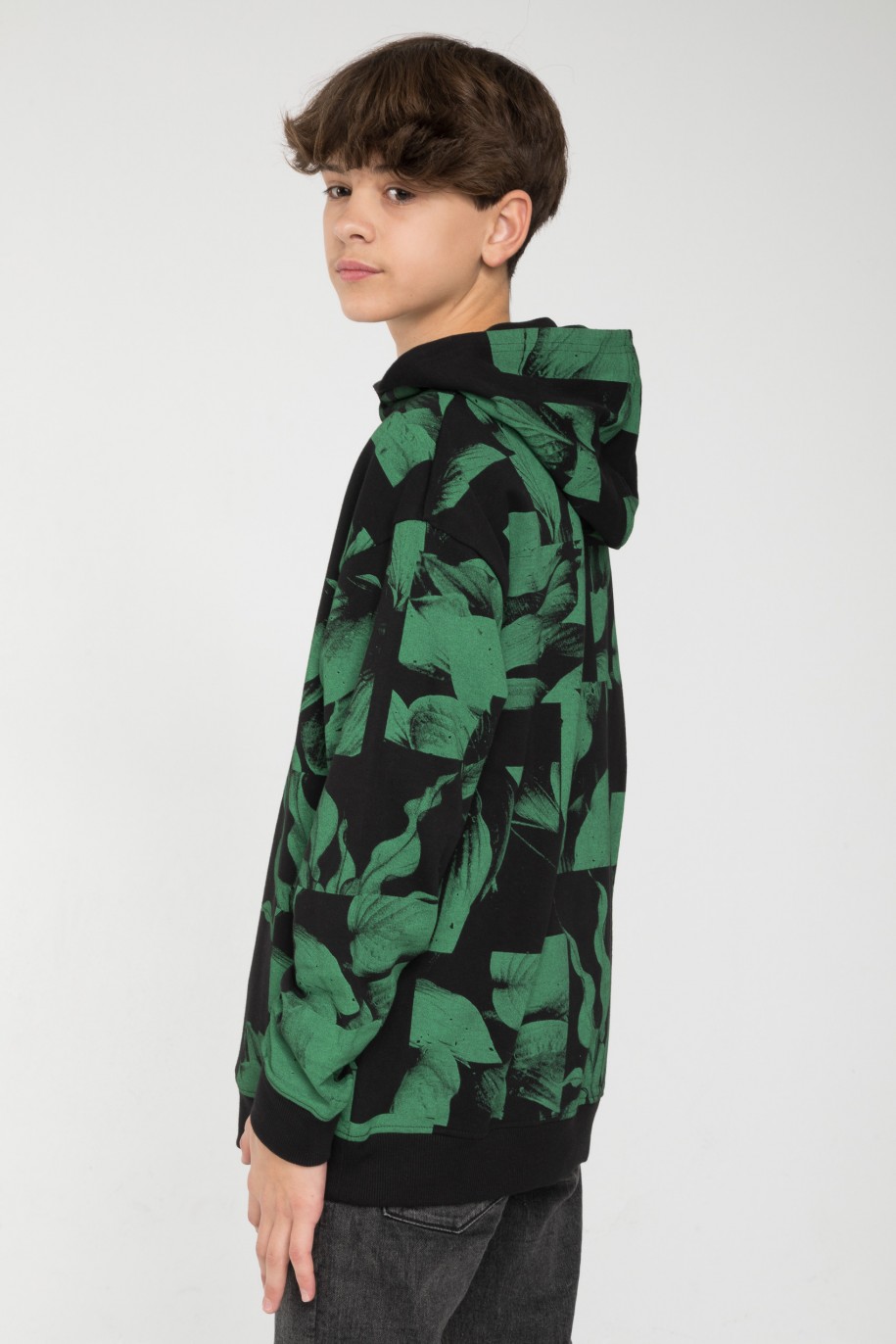 Czarna bluza z kapturem z nadrukiem w kolorze ciemnej zieleni - 45574