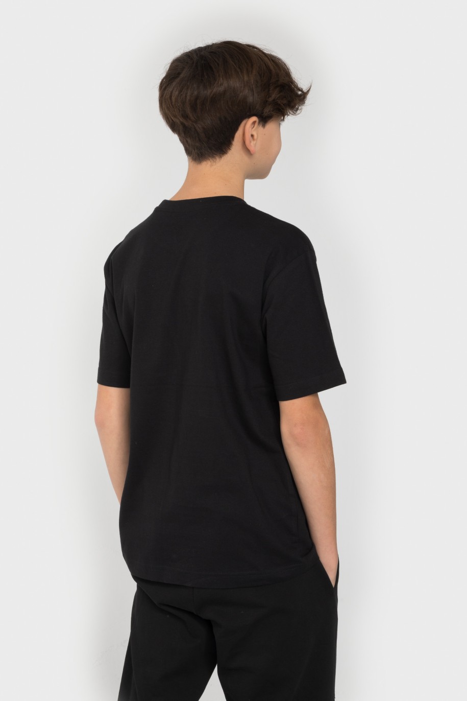 Czarny T-shirt z kolorowym nadrukiem z przodu - 45723