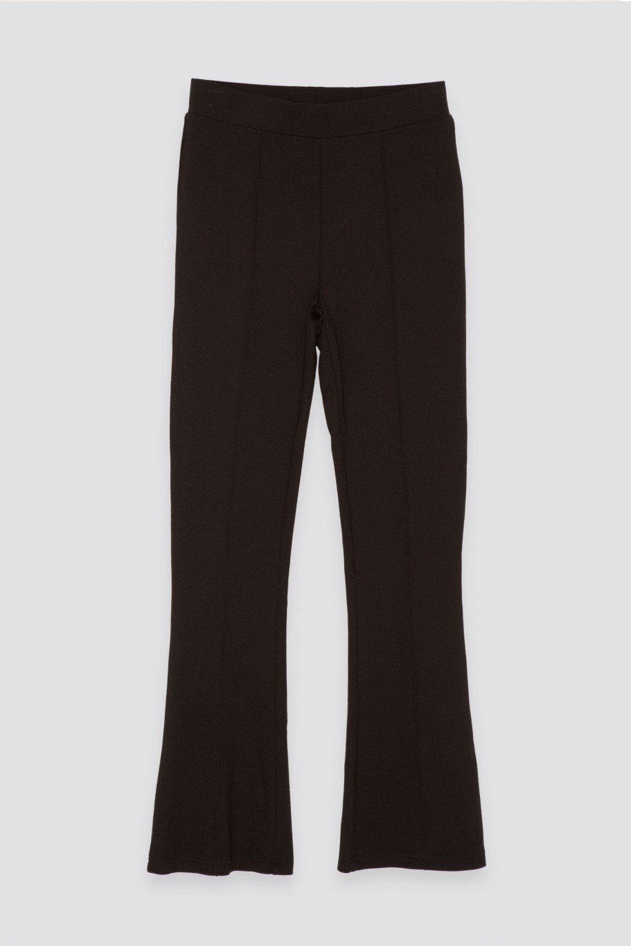 Czarne eleganckie spodnie dzwony z ozdobnymi przeszyciami - 45785