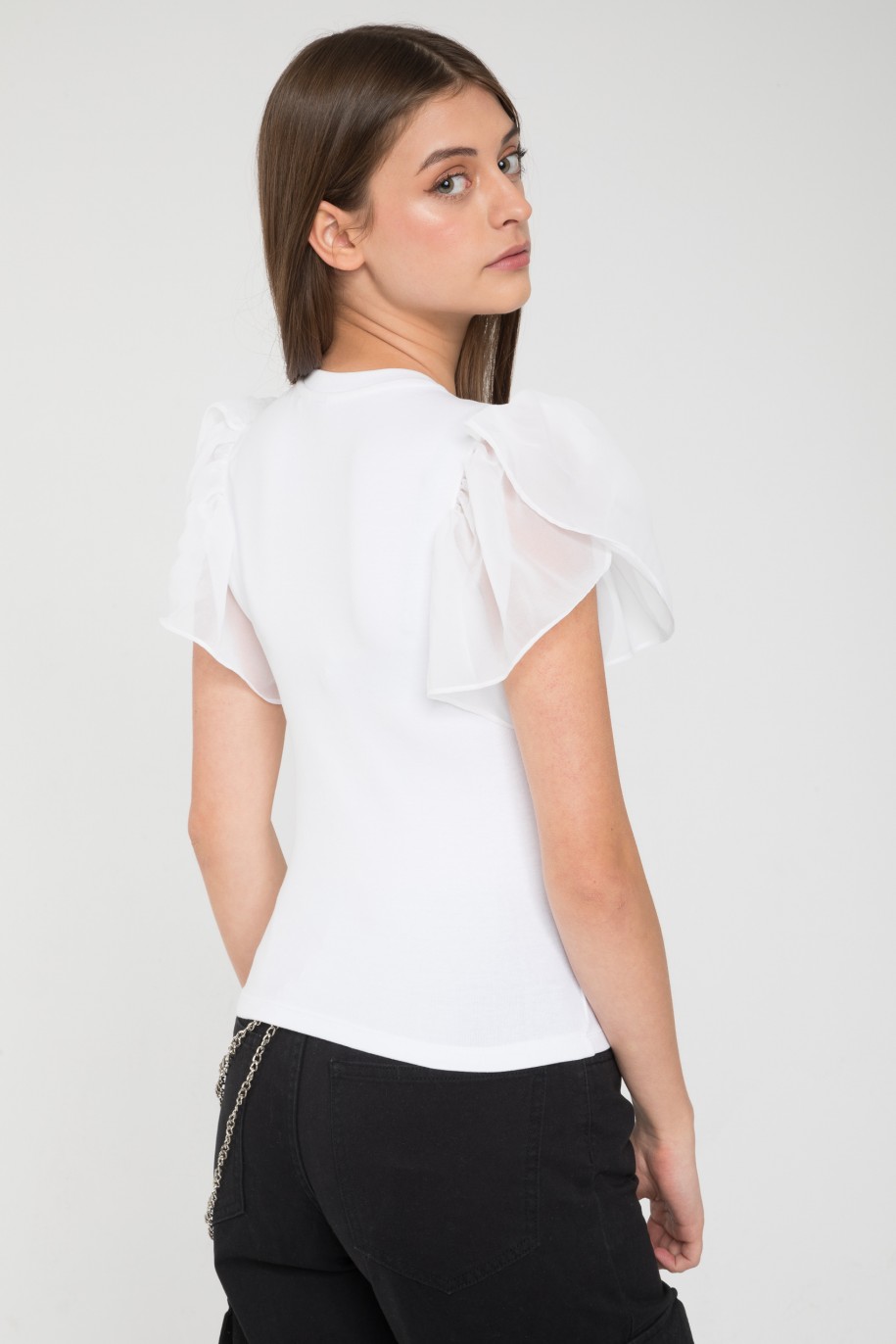 Biała bluzka z ozdobnymi rękawami - 45831