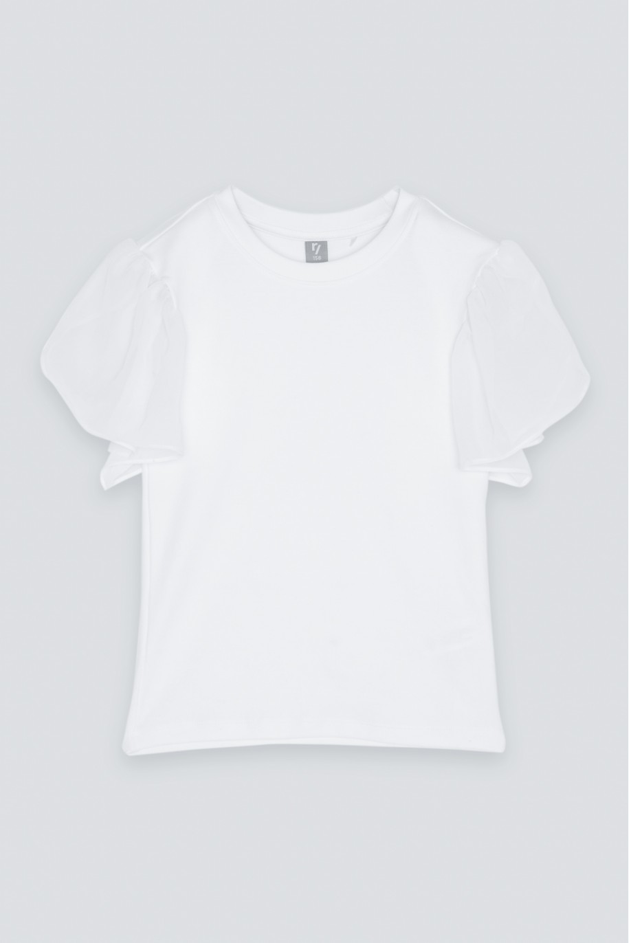Biała bluzka z ozdobnymi rękawami - 45834