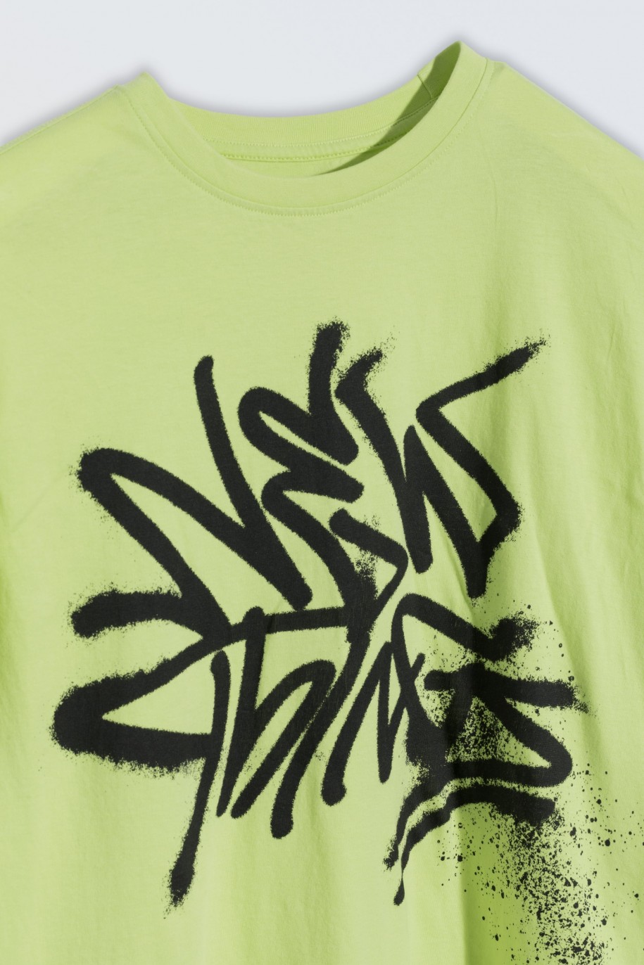 Limonkowy  T-shirt z nadrukiem z przodu - 45924