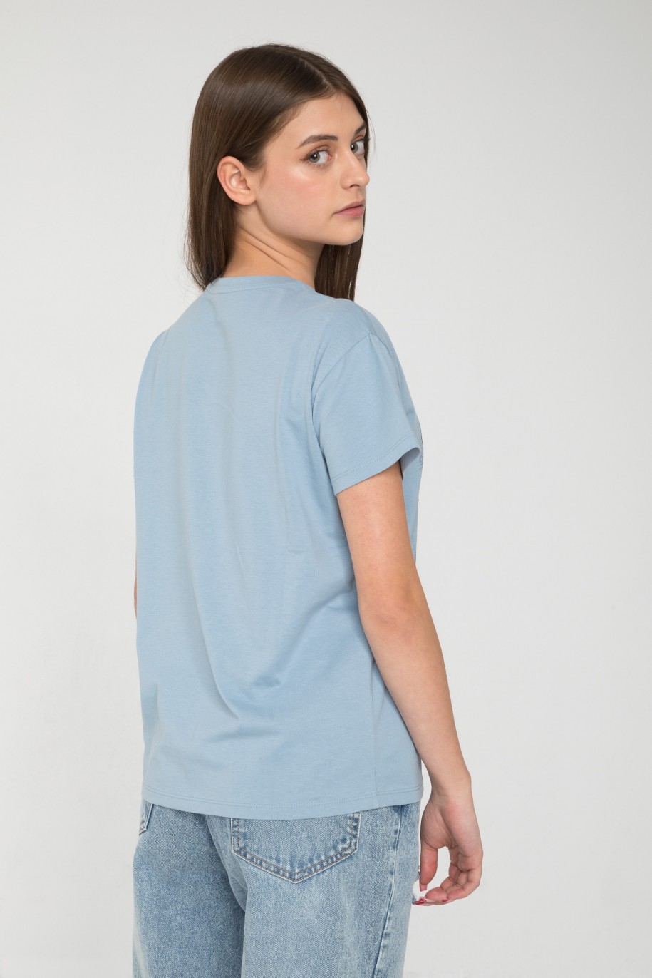 Jasnoniebieski T-shirt z nadrukiem z przodu - 45953