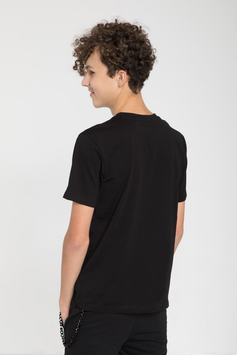 Czarny T-shirt z nadrukiem z przodu - 46074